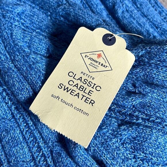 St John's Bay Womens Cable Knit Sweater V Neck Pullover Blue Size Petite Medium - Picture 6 of 9
